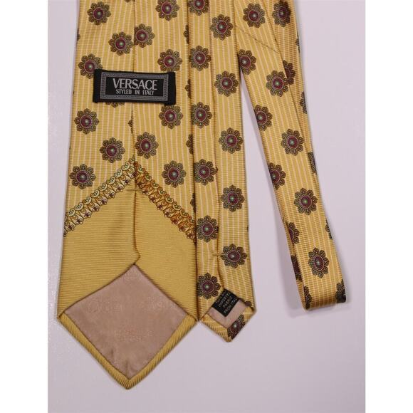 Versace Vintage 90's Gold Floral Medusa Head Silk Necktie Tie - Picture 3 of 6